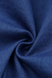 Blå Denim Casual Patchwork Print tvättpenna Långärmad två delar
