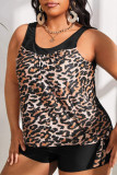 Leopardtryck Mode Sexigt Print Leopard Patchwork U-hals utan rygg Badkläder i plusstorlek