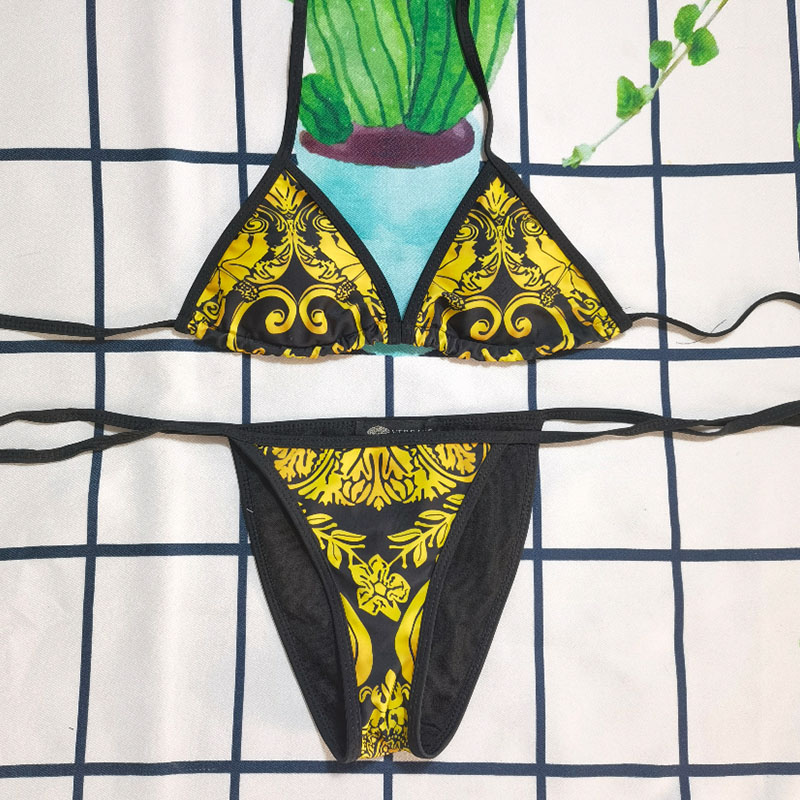 

Black Fashion Sexy Print Frenulum Swimwears