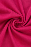 Розово-красный Повседневный Пэчворк с буквенным принтом О-образный вырез С коротким рукавом Из двух частей