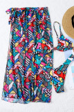 Multicolor Fashion Sexy Print Bandage Backless Swimwears Three-piece Set