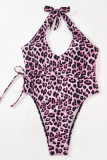 Trajes de baño de retazos de vendaje de leopardo con estampado sexy rosa