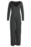 Grå Elastic Fly Mid Solid Loose Pants Jumpsuits & Rompers