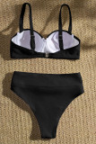 Black Sexy Solid Patchwork Metal Accessories Decoration Swimwears