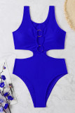 Royal Blue Sexy Solid Hollowed Out Patchwork Swimwears