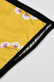 Robes droites jaunes décontractées imprimées patchwork sans bretelles