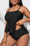 Black Fashion Sexy Solid Backless Spaghetti Strap Plus Size Swimwear