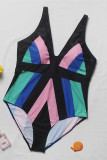 Multicolor Fashion Sexy Print Backless V Neck Plus Size Swimwear
