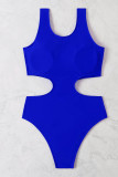 Royal Blue Sexy Solid Hollowed Out Patchwork Swimwears