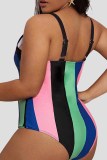 Multicolor Fashion Sexy Print Backless V Neck Plus Size Swimwear