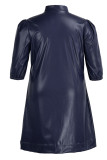 ブルゴーニュファッションカジュアルソリッドマンダリンカラーAラインプラスサイズのドレス