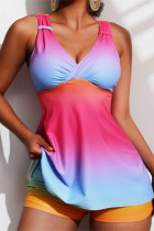 Color Fashion Sexy Gradual Change Print Backless Swimwears