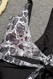 Schwarze Patchwork-Badebekleidung mit sexy Print