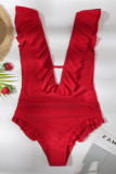 Red Fashion Sexy Solid Hollowed Out Backless Swimwears