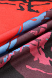 Красный модный сексуальный повседневный принт с цветными блоками и пряжкой на пуговицах воротник рубашки топы