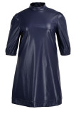 Бордовый модный повседневный однотонный воротник-стойка трапециевидной формы плюс размер платья