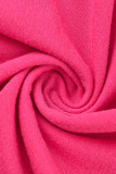 Rose Red Solid Frenulum Cut Out Correa Diseño Cuello con capucha Manga larga Dos piezas