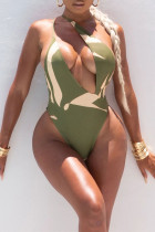 Армейский зеленый модный сексуальный принт с выдолбленными складками купальники