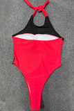 Röda sexiga lapptäcken genomskinliga badkläder utan rygg