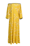 Yellow Casual Print Patchwork Strapless Straight Dresses