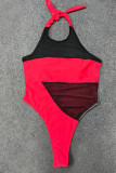 Red Fashion Sexy Patchwork See-through Backless Swimwears