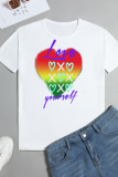 White Casual Sportswear Print Patchwork Letter O Neck T-Shirts