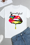 Witte mode casual lippen bedrukte patchwork letter O-hals T-shirts