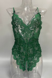 Lingerie transparente sexy en dentelle unie verte pour la Saint-Valentin