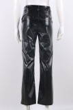 Black Fashion Casual Solid Patchwork Straight High Waist Straight Solid Color Bottoms