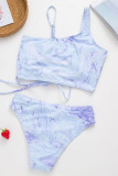 Trajes de baño de patchwork con teñido anudado y estampado sexy azul