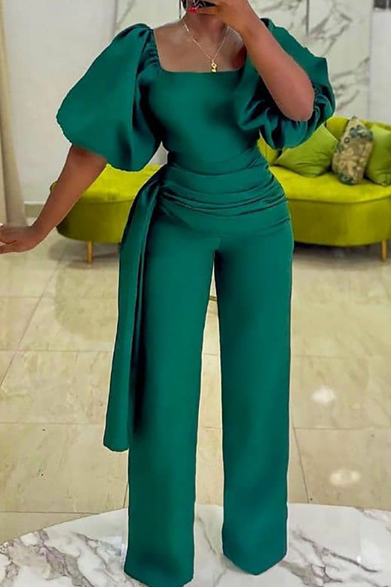 

Green Casual Solid Split Joint Square Collar Straight Jumpsuits