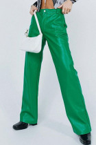 Зеленые модные повседневные однотонные лоскутные прямые однотонные брюки с высокой талией