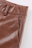 Preto moda casual sólido retalhos em linha reta cintura alta reta cor sólida bottoms