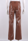 Pantaloni dritti in tinta unita dritti a vita alta casual patchwork solido marrone moda