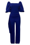 Green Casual Solid Patchwork Square Collar Straight Jumpsuits