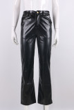 Negro Moda Casual Retazos lisos Recto Cintura alta Pantalones rectos de color sólido