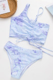 Trajes de baño de patchwork con teñido anudado y estampado sexy azul