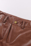 Brown Fashion Casual Solid Patchwork Straight High Waist Straight Solid Color Bottoms