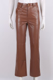 Brown Fashion Casual Solid Patchwork Straight High Waist Straight Solid Color Bottoms