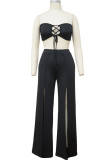Black Sexy Solid Patchwork Slit Off the Shoulder Sleeveless Two Pieces