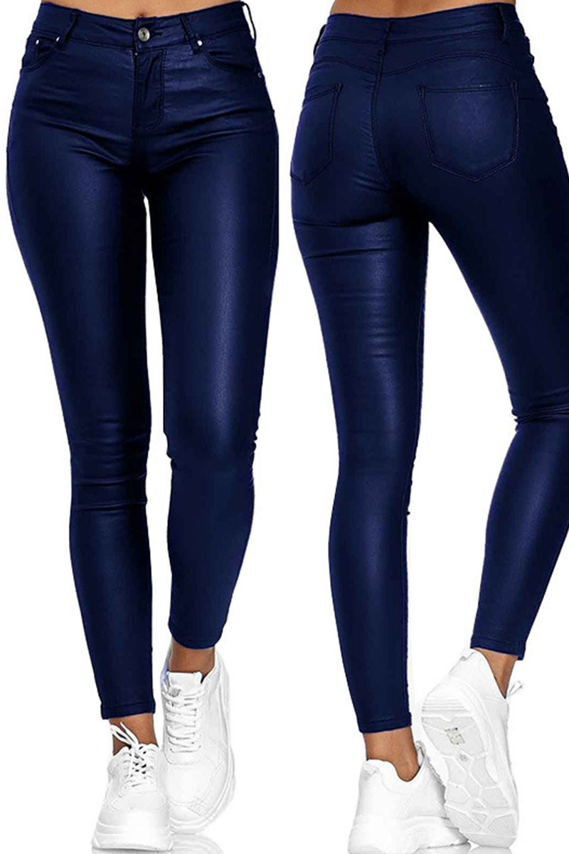 

Blue Casual Solid Split Joint High Waist Pencil Solid Color Bottoms