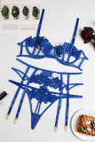 Blaue Mode Sexy Stickerei Patchwork durchsichtige rückenfreie Dessous