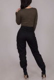Zwarte mode casual effen basic normale hoge taille broek