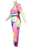 Цвет Модный повседневный принт Tie-dye Воротник с капюшоном Плюс Размер Из двух частей