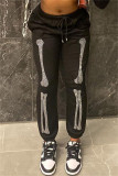 Pantalones casuales de moda sólido taladro caliente regular cintura media convencional negro
