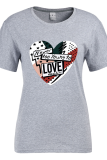 T-shirts décontractés imprimés patchwork à col rond gris