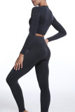 Black Casual Sportswear Solid Patchwork Zipper Long Sleeve Top And Trousers Two Piece Set