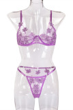 Lingerie dos nu transparente à la mode violet clair avec broderie sexy