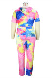 Couleur Fashion Casual Print Tie-dye Hooded Collar Plus Size Two Pieces