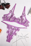 Светло-фиолетовое модное сексуальное прозрачное белье с вышивкой и открытой спиной